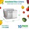 Thermal Box Liners 11 x 8.5 x 5.5 Insulated box liners 11 x 8 1/2 x 5 1/2. Pack of 10 Medium Flat Rate Liners. Compatible with USPS. Food grade. Gusseted bottom. Adhesive strip. Mailing packing